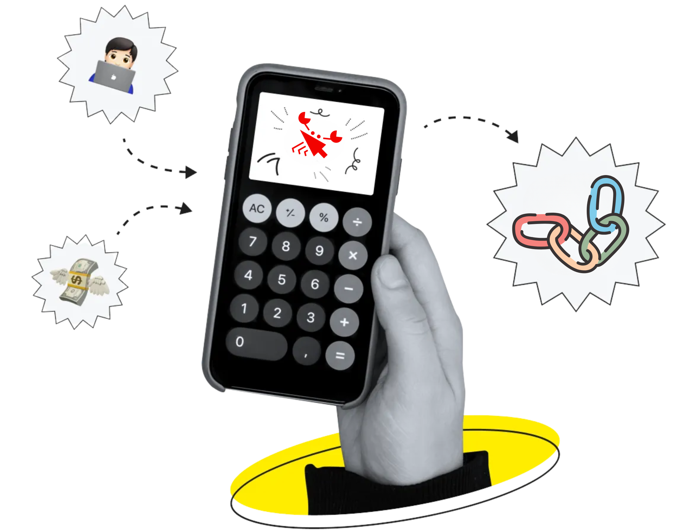 Calculator showing link building concepts